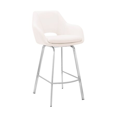 Armen Living Aura White Faux Leather and Brushed Stainless Steel Swivel 26" Counter Stool LCAUBABSWH26